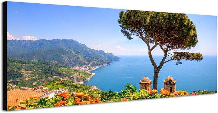 Paul Sinus Art Panoramabild auf Leinwand und Keilrahmen 150x50cm Italien Amalfi-Küste Meerblick Somm
