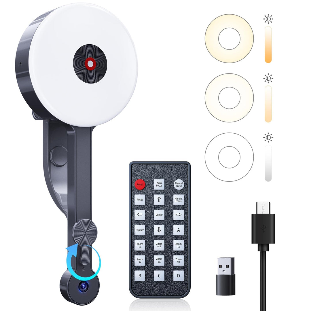 POHO O1 Webcam 4K mit physischer Abdeckung, Mikrofon & Beleuchtung | Dunkelheit Kompensation | Autof