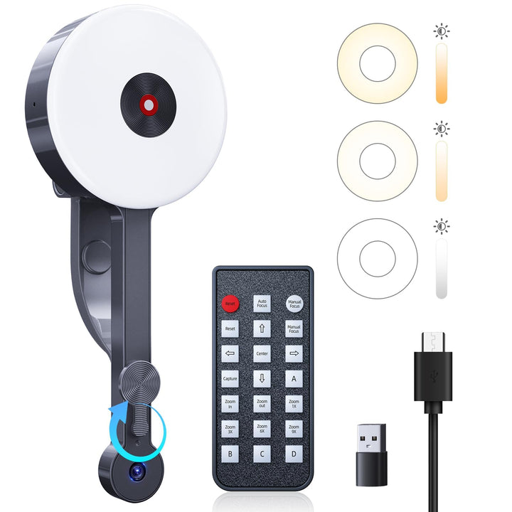 POHO O1 Webcam 4K mit physischer Abdeckung, Mikrofon & Beleuchtung | Dunkelheit Kompensation | Autof