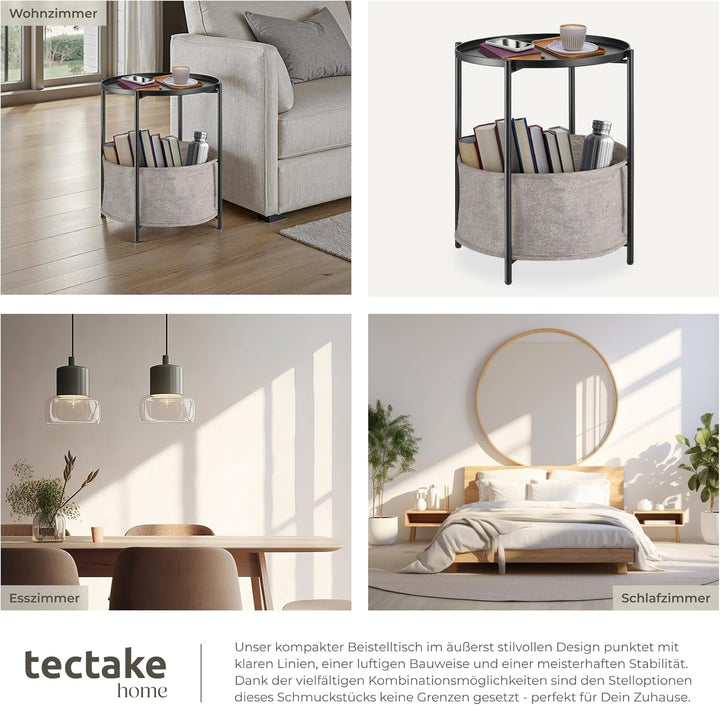 tectake® Tisch rund, Beistelltisch Metall, Kleiner Tisch, Couchtisch mit Stauraum, Coffee Table für