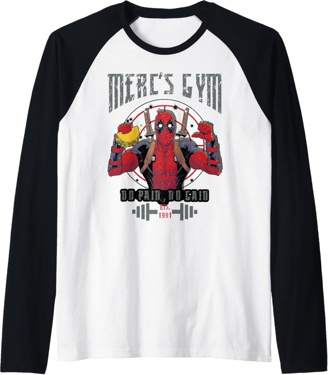 Marvel Deadpool Merc's Gym No Pain No Gain Raglan