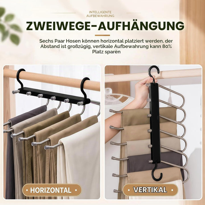 Sternstunde 6 in 1 Hosenbügel Platzsparend, Hosen Kleiderbügel aus Edelstahl Ausziehbar, Hosenhalter