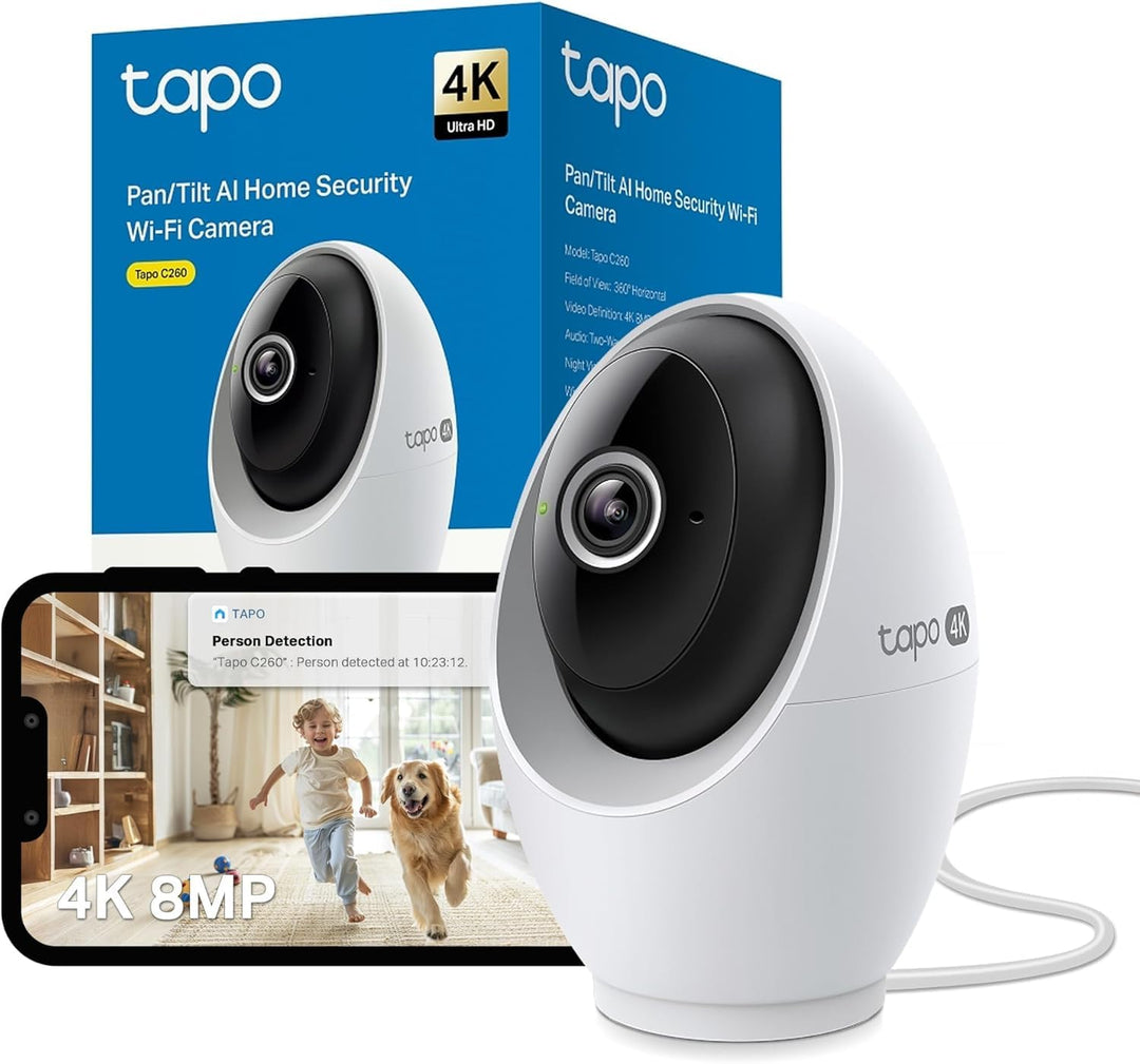 Tapo C260 4K 8MP Überwachungskamera Innen 360°, Lokale KI-Erkennung, Physischer Privatsphärenmodus,
