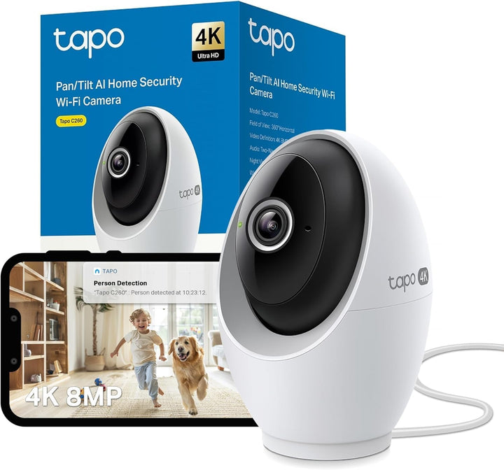 Tapo C260 4K 8MP Überwachungskamera Innen 360°, Lokale KI-Erkennung, Physischer Privatsphärenmodus,
