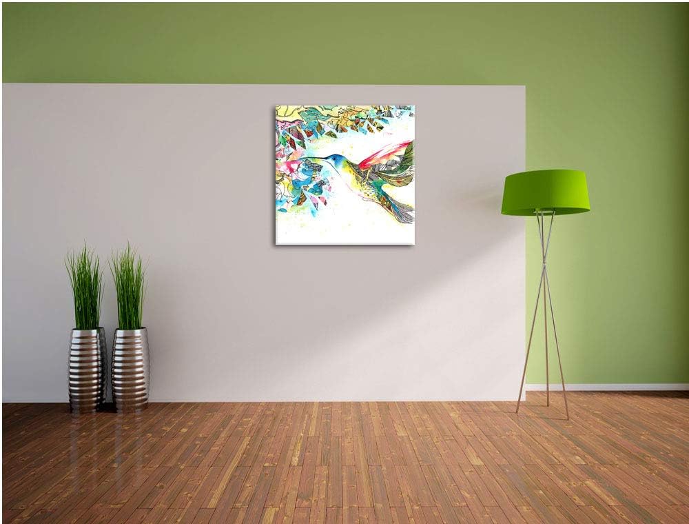 Pixxprint Kolibri Kunst, Format: 70x70 auf Leinwand, XXL riesige Bilder fertig gerahmt mit Keilrahme