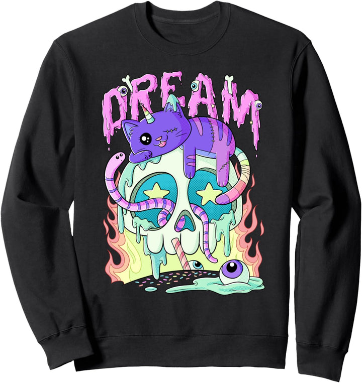 Traum niedlich Kawaii Caticorn Schädel Pastell Goth Ästhetik Sweatshirt