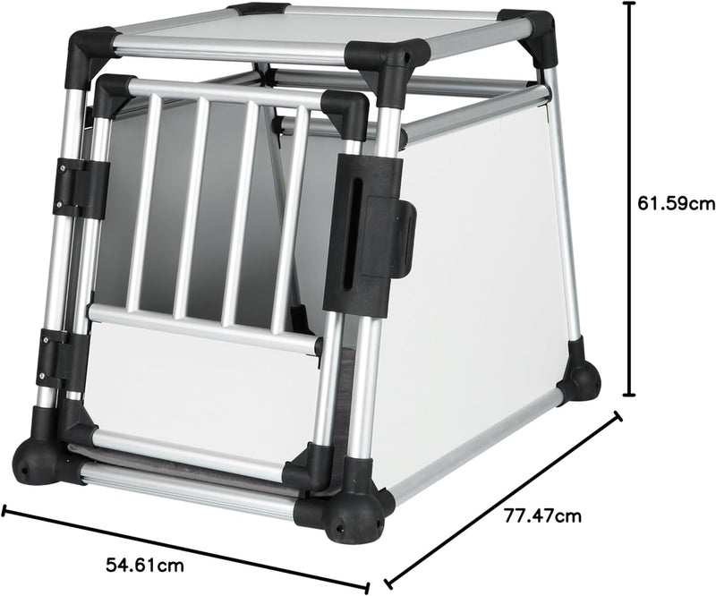 TRIXIE Hunde-Transportbox, Aluminium, M: 55 × 62 × 78 cm, hellgrau/silber, mit Klettleiste am Boden,