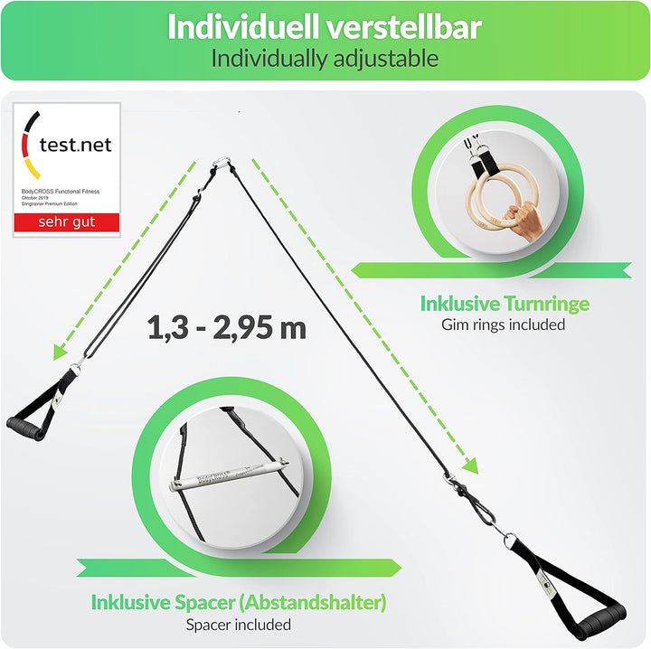 PREMIUM Schlingentrainer Komplett Set, Made in Germany, geprüft & zertifiziert, 2 Slingtrainer im Kr