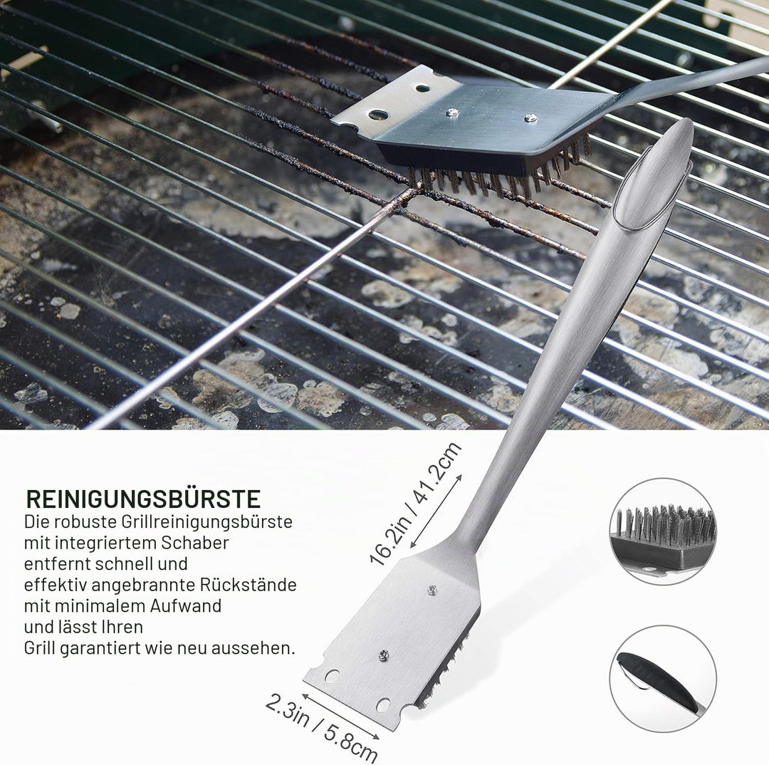 grilljoy 8-TLG Edelstahl Grillbesteck Set mit Grilltasche – Hochwertiges Grillzange Set für Garten &amp;