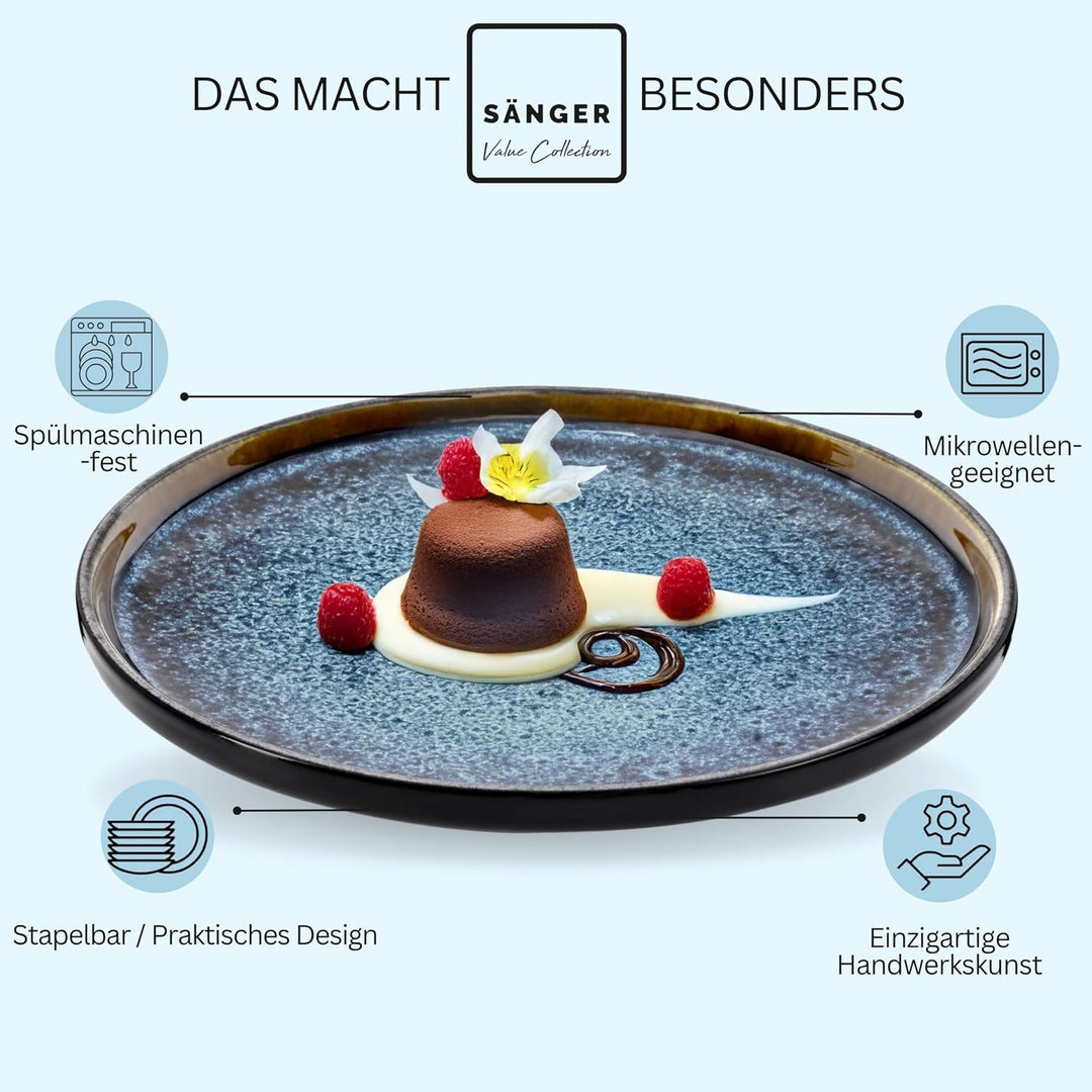Sänger Osaka | Dessertteller 6 teilig, Steingut Teller Set 6 Personen, Kuchenteller spülmaschinenfes
