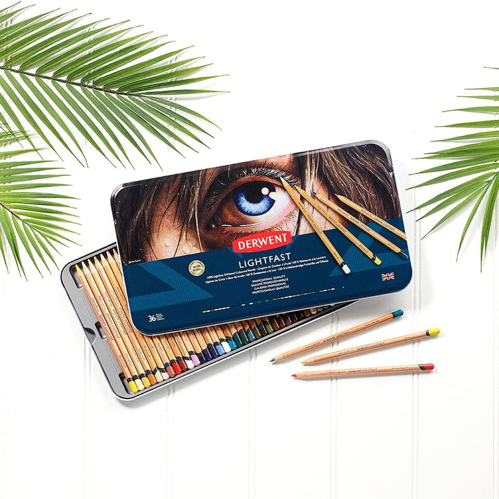 Derwent Lightfast Buntstifte, 36 Stück im Metalletui, 4 mm Runder Kern in Premium-Stärke, Cremige Te