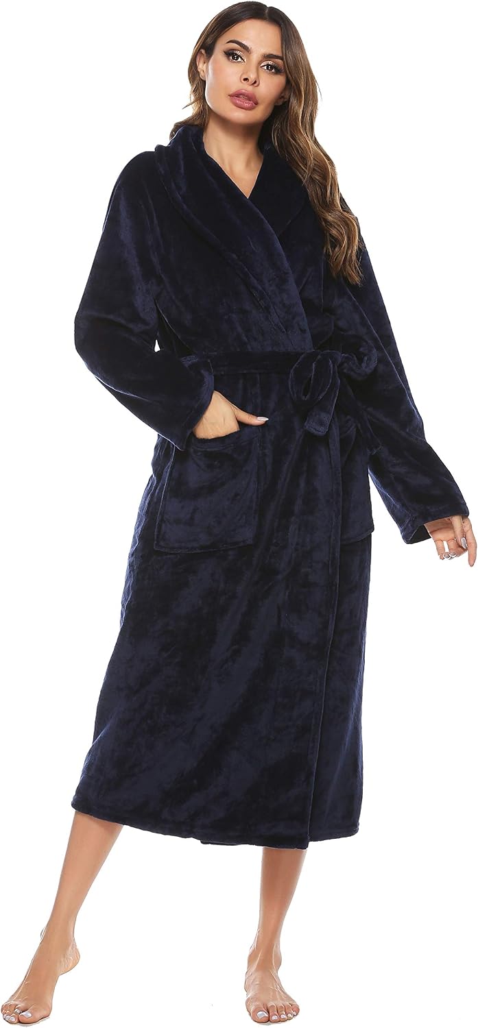 Vlazom Damen Bademantel Flanell Weiche Winter Bademantel Saunamantel Morgenmantel Lange Ärmel Hausma