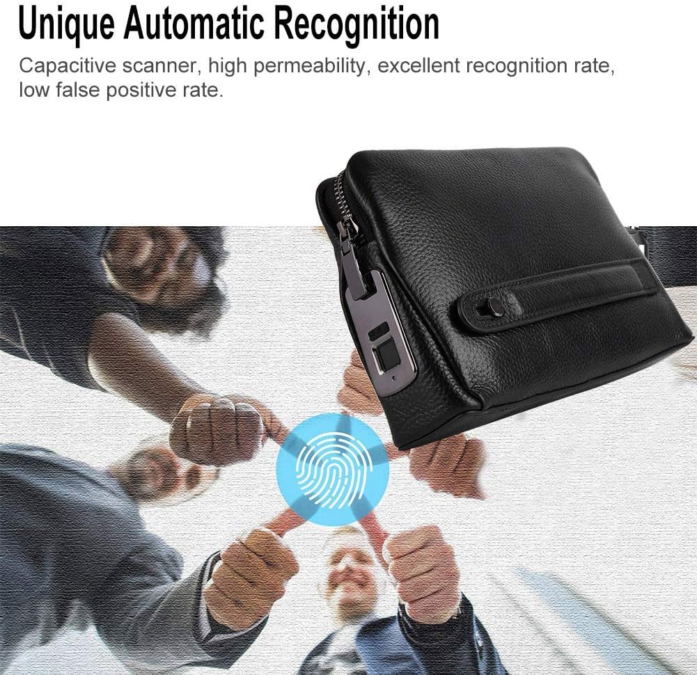 Mxzzand Herren Geldbörse Herren Reissverschluss Leder Geldbörse Smart Fingerprint Geldbörse Herren B