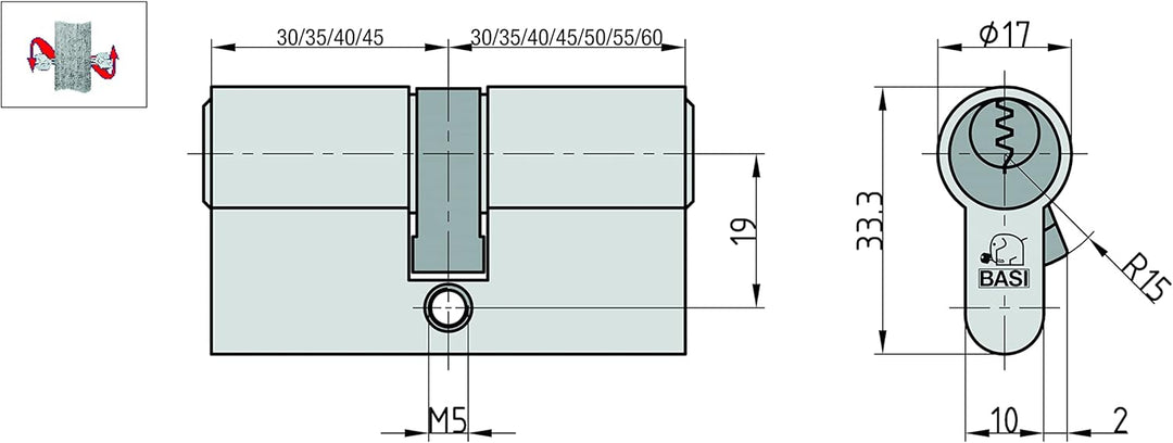 BASI | 2er SET V50 Profil-Doppelzylinder N+G 35/50 mm | Gleichschliessend | mit Not- und Gefahrenfun