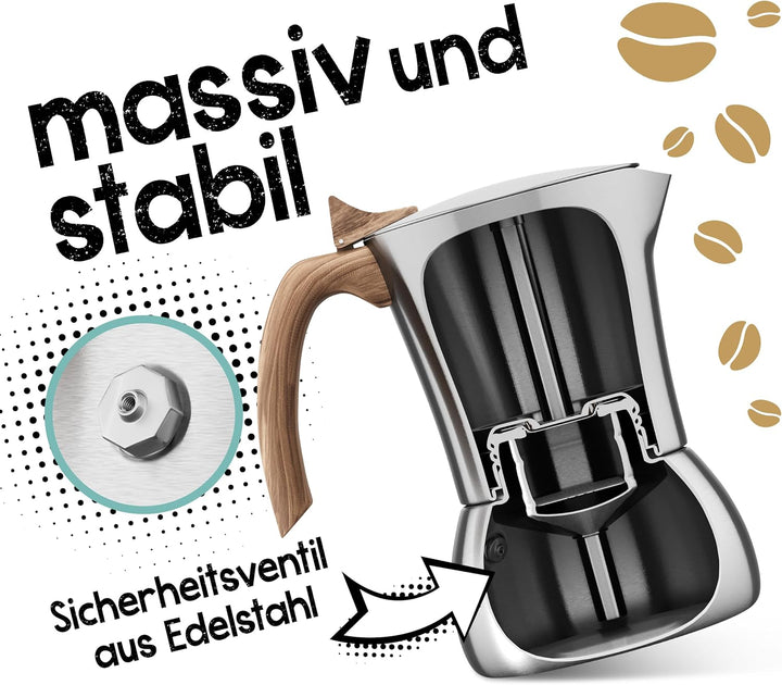 FLOW Premium Espressokocher aus Edelstahl 4 Tassen 200ml Induktion Espressokanne Espressomaker für z