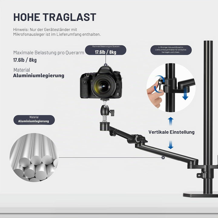 NEEWER Überkopf Kamerastativ Tischhalterung Rig mit 4 Boom Arm für Fotografie Video Licht Ring Licht