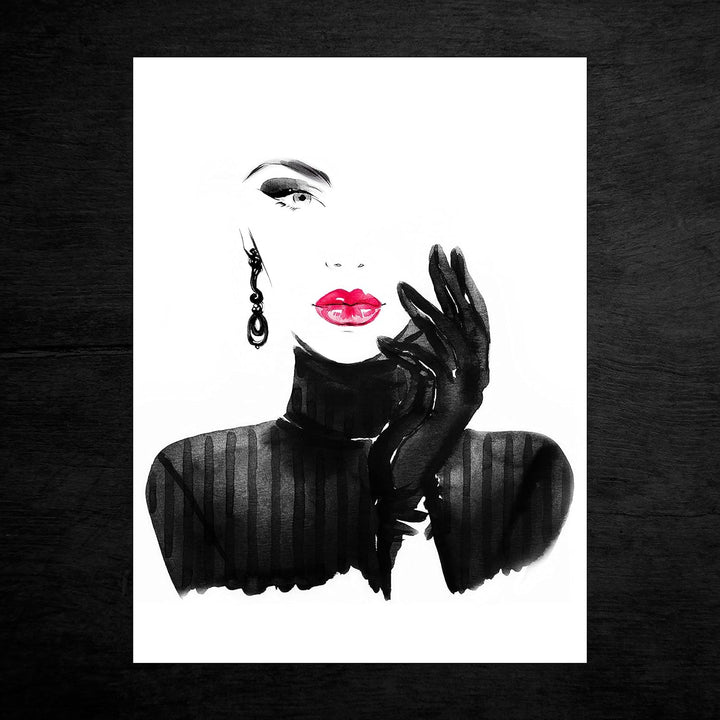 wandmotiv24 Poster als Wanddeko, Grösse 80x60cm, Model Gemälde, Rot, Fashion, Frau, Frauen Lippen, M