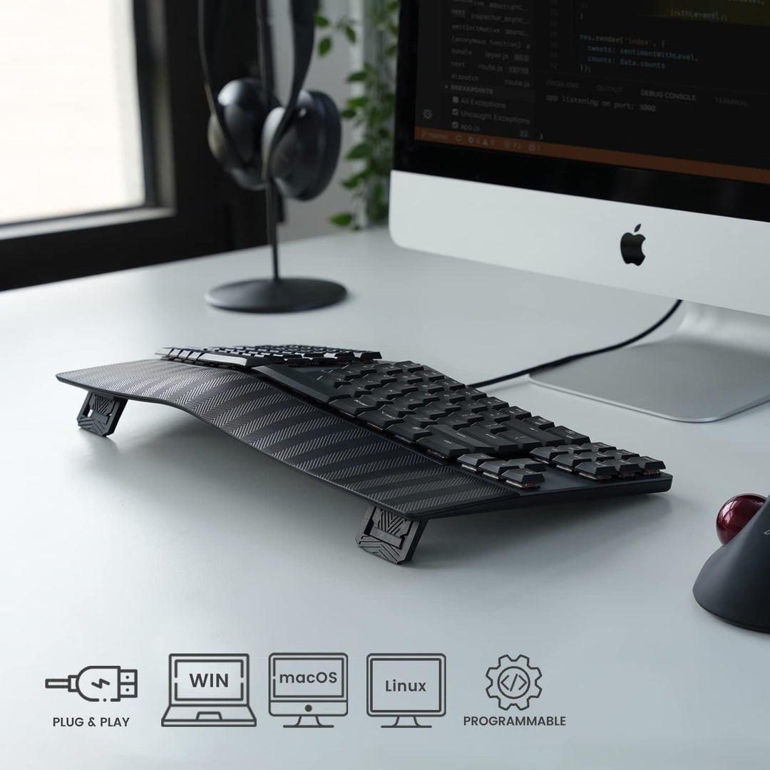 Perixx PERIBOARD335BL Kabelgebundene ergonomische mechanische kompakte Tastatur – Flache Blaue Klick