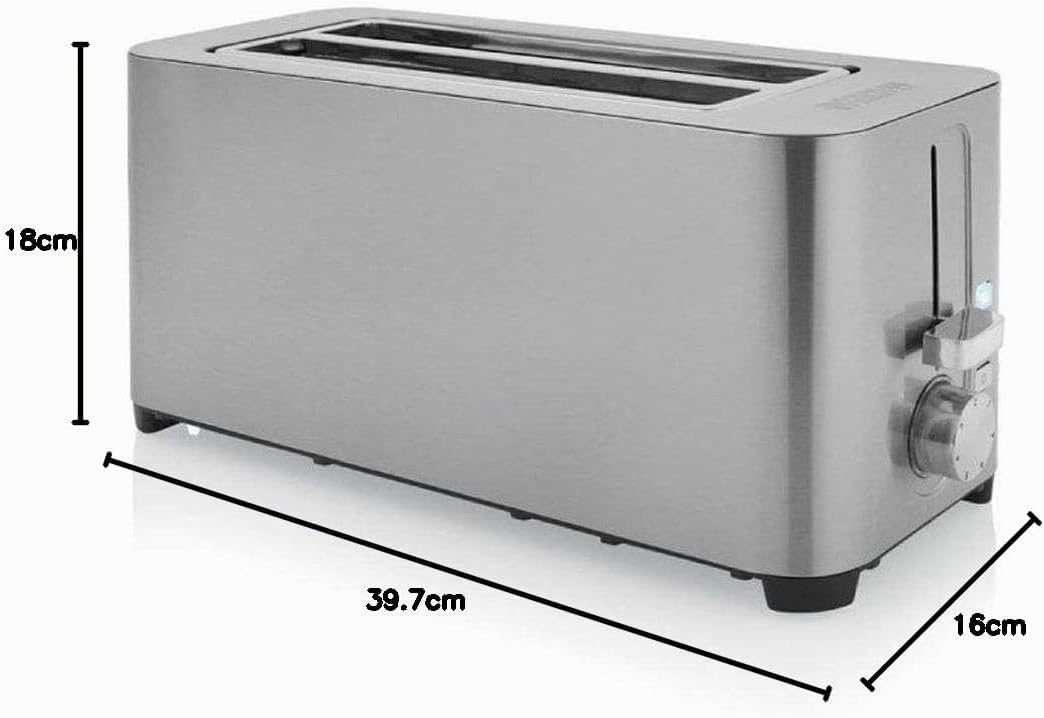 Princess 142402 Steel Toaster 2 Langer Schlitz - 7 einstellbare Stufen - 1400 W 4 Toasts Langer Schl
