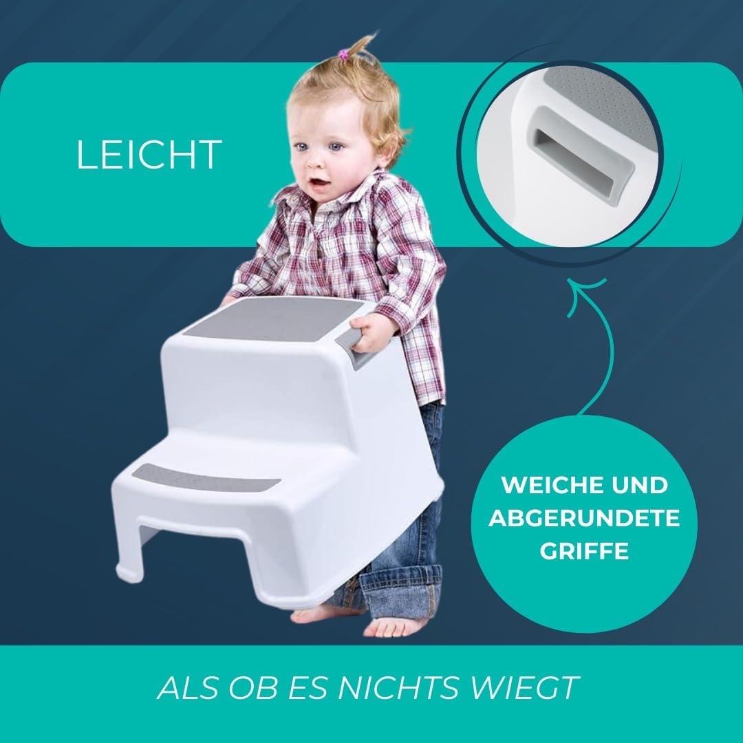 BUDDLEY Tritthocker 2 Stufen - Kinder & Erwachsene - Antirutsch - Küche Badezimmer WC - Kunststoff -