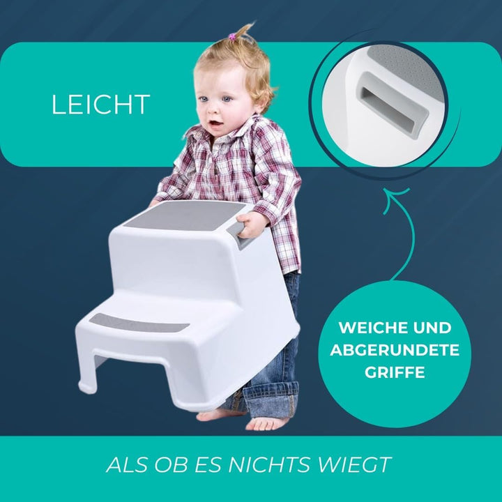 BUDDLEY Tritthocker 2 Stufen - Kinder & Erwachsene - Antirutsch - Küche Badezimmer WC - Kunststoff -