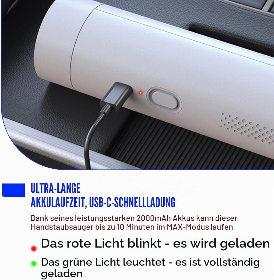 Handstaubsauger, 19000Pa Akku-Autostaubsauger mit USB-C Schnellladung Tragbarer, Leichter Multifunkt
