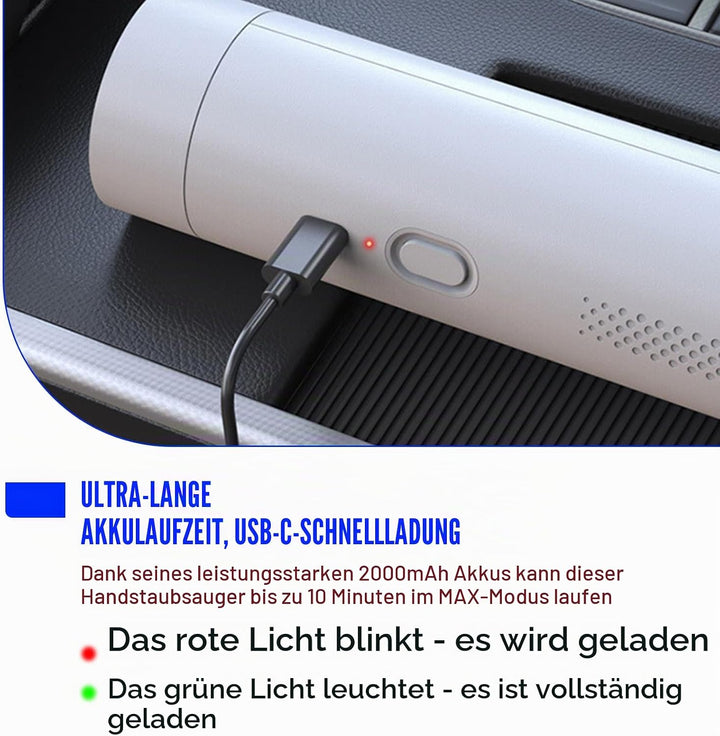 Handstaubsauger, 19000Pa Akku-Autostaubsauger mit USB-C Schnellladung Tragbarer, Leichter Multifunkt