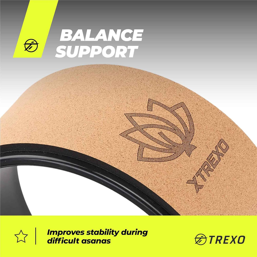TREXO Yoga Rad Naturkork mit einem Durchmesser von 32 cm und einer Breite von 13 cm in Braun aus 100