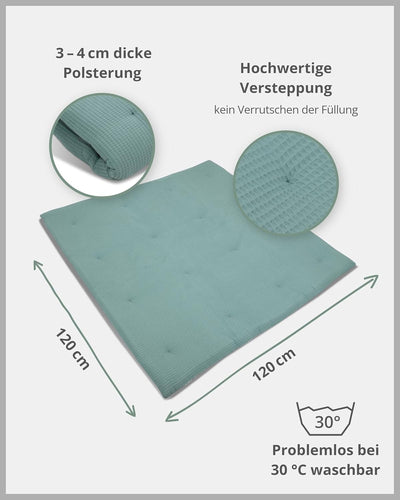 ULLENBOOM ® Baby Krabbeldecke 120x120 cm gepolstert in Salbeigrün (Made in EU) - Krabbeldecke für Ba
