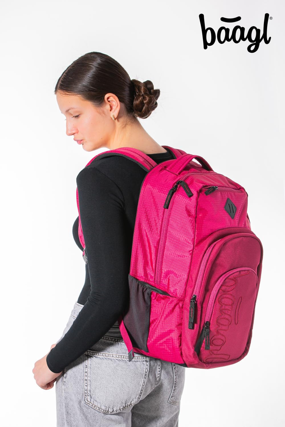 Baagl Schulrucksack Set 3 Teilig Rucksack Laptopfach Daypack 35 l Ruby | Ergonomischer Grosser Ranze