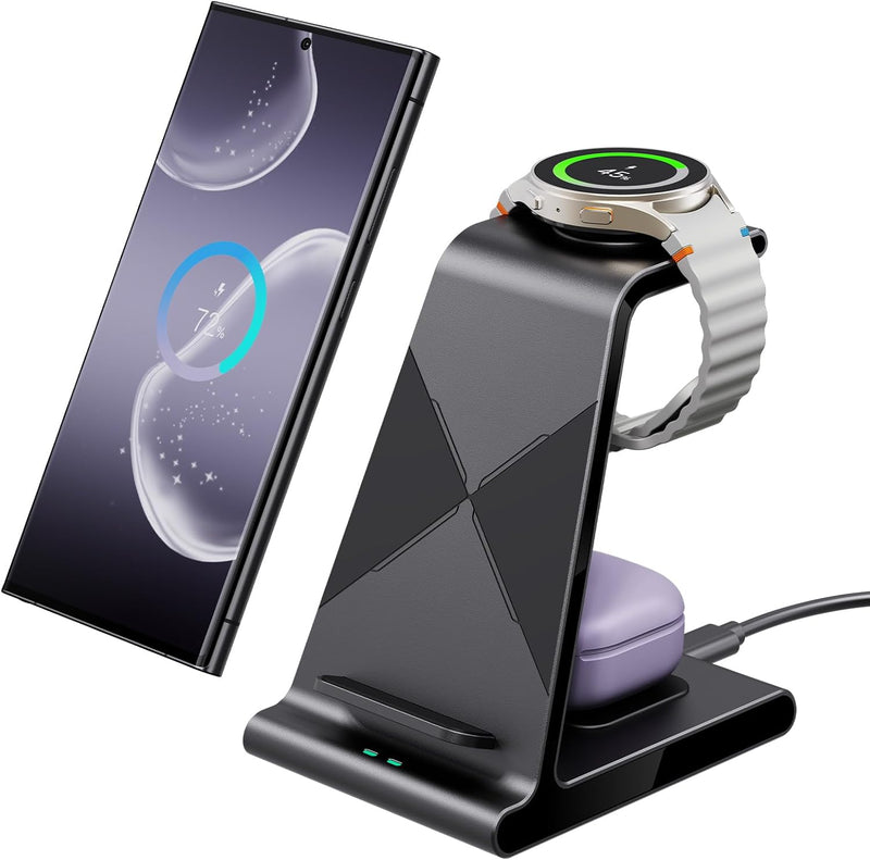 leChivée Induktive Ladestation,3 in 1 Fast Wireless Charger 15W Kabelloses Ladegerät Ständer kompati