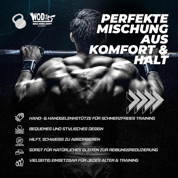 JerkFit WODies 2 in 1 Handgelenkbandage und Handflächenschutz XL Schwarz, XL Schwarz