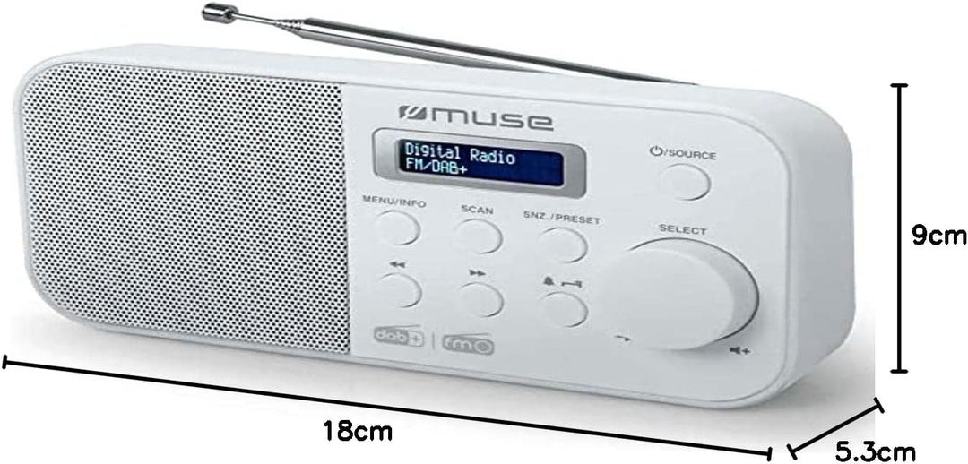 MUSE M-109 DBW Weiss Dab+/FM-Radio Tragbar mit integriertem Lautsprecher und Anzeige