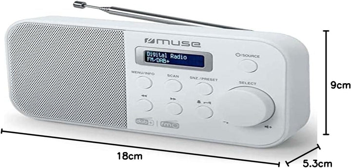 MUSE M-109 DBW Weiss Dab+/FM-Radio Tragbar mit integriertem Lautsprecher und Anzeige