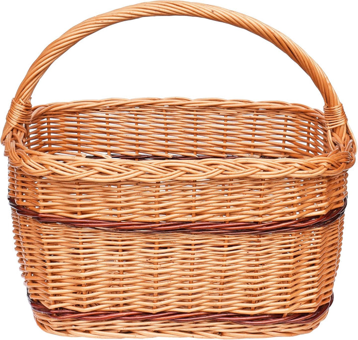 Grosser rechteckiger Einkaufskorb aus Weide mit Henkel - handgefertigt aus natürlichem Material, umw
