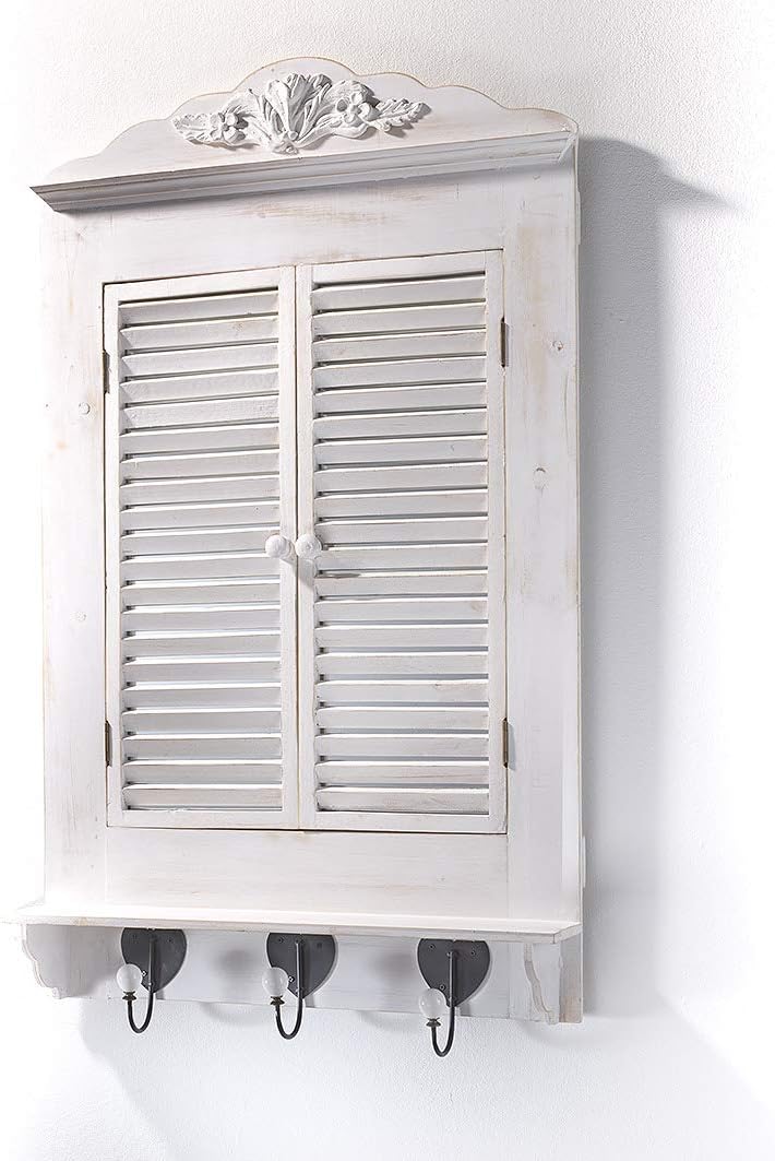 Kobolo Dekofenster Fensterrahmen Spiegel - White Vintage -Fensterläden zum öffnen- 90x55x12 cm
