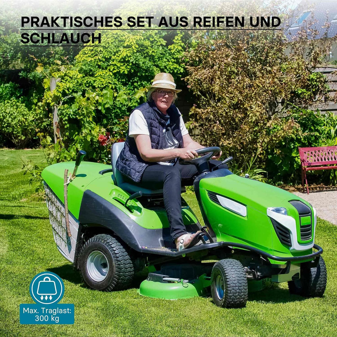 Wiltec Reifen für den Aufsitzmäher 16x6.50-8 4pr mit Schlauch und geradem Ventil Komplettrad Rasentr