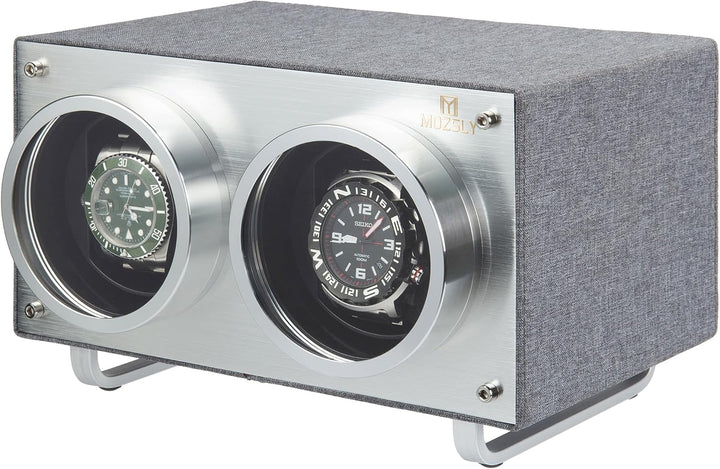 MOZSLY Doppel Uhrenbeweger für Automatikuhren mit leisem Motor Grau Hanf Baumwoll Gewebe, Grau