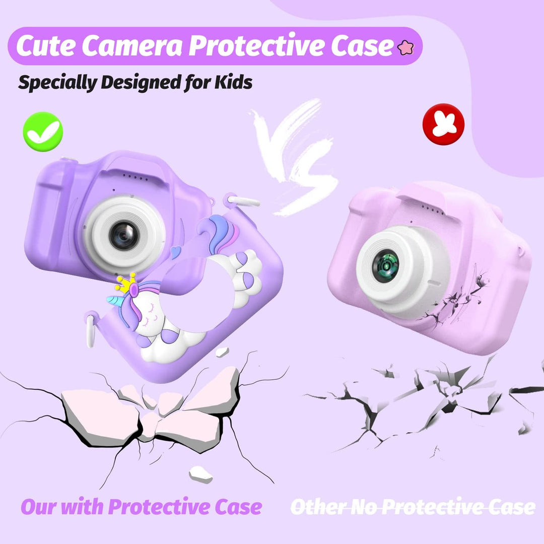 HOOMOON Dinosaurier Kamera für Kinder, Selfie-Kamera, Spielzeug, Mädchen, Jungen, SD-Karte 32 GB, HD