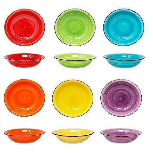 DRULINE Teller-Set bunt Edles Porzellan-Geschirr Suppenteller 750 ml 6 Farben mediterran backofentau