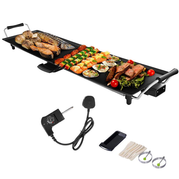 KOMFOTTEU Elektrogrill 1800W, elektrische Grillplatte mit Antihaftebeschichtung, Grill mit 6 Holzspa