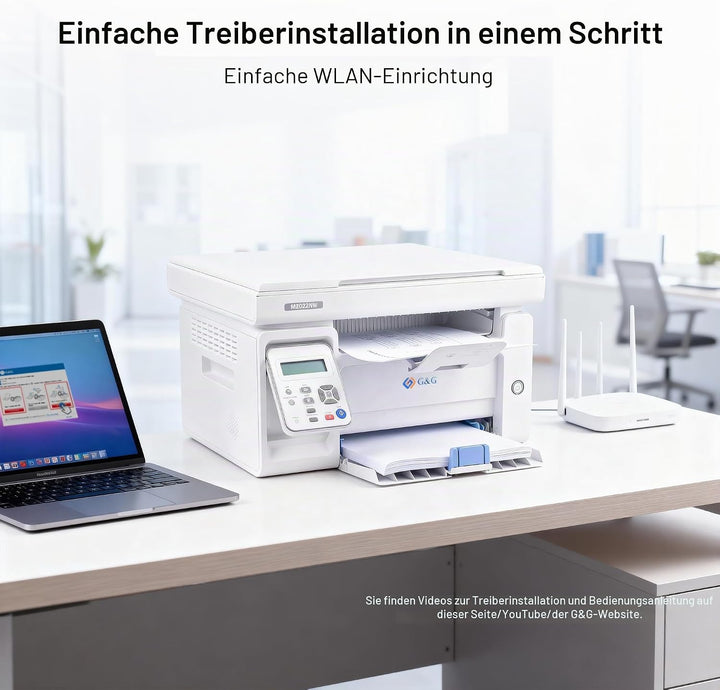 G&amp;G M2022NW Laserdrucker - Multifunktionsgerät mit Drucker, Scanner und Kopierer,Schwarz-Weiss,WLAN(