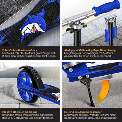 KESSER® Scooter Roller Kinderroller Cityroller Tretroller Kickroller Kickscooter Shark (Blue), Shark