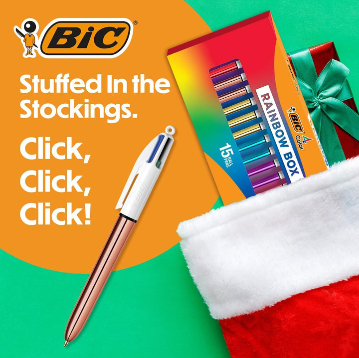 BIC 4-farbiges Rainbow Shine Limited Edition-Set, Box mit 15 Stiften, einziehbare Kugelschreiber, mi
