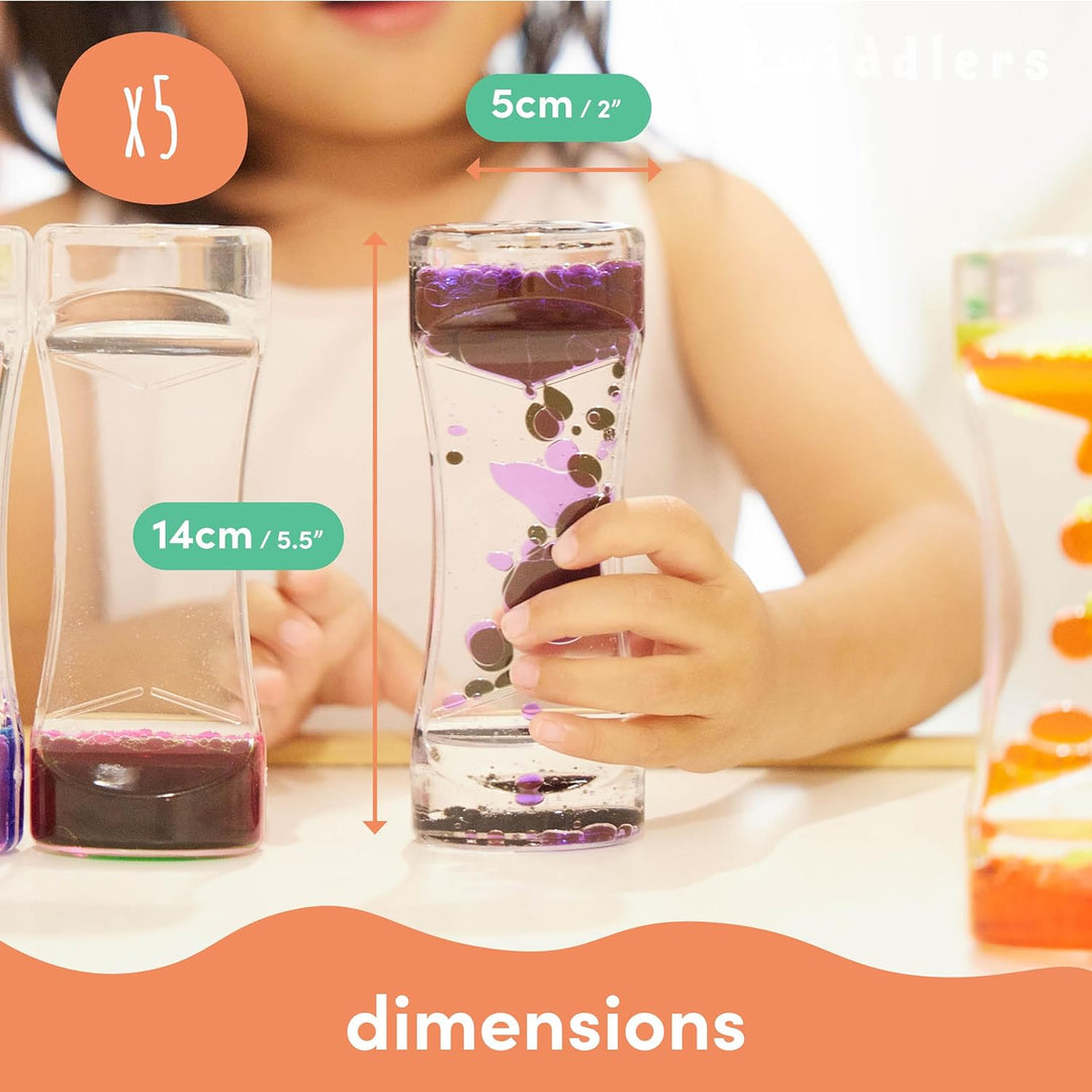 THE TWIDDLERS 5 Liquid Motion Timer, Flüssig Tropfen Sanduhr (15cm, 5 Farben) - Lavalampe Spiele, Kl
