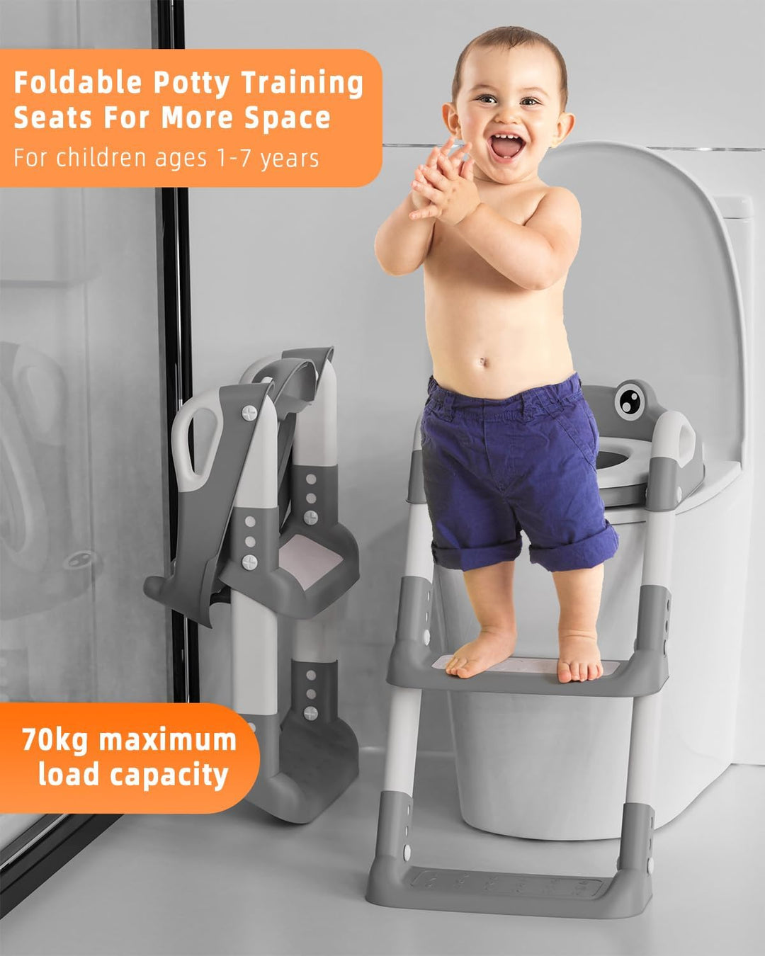 Toilettensitz Kinder mit Treppe, Toilettentrainer für Kinder, WC Sitz mit PU Gepolsterter, Höhenvers