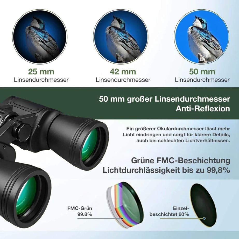 VISIO PRO Fernglas für Erwachsene 10x50 | BAK4 HD Prisma | Ferngläser mit individuell einstellbare D
