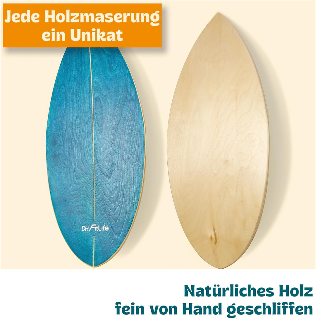 DH FitLife Surfin Balance Board aus Echtholz | Indoor Surfboard mit Rocker Shape | Wackelbrett für K