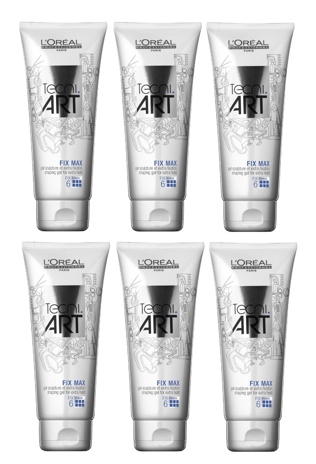 Loreal Fix Max Gel 6 x 200 ml Tecni.art Styling für ultra starken Halt Neue Serie Unparfümiert 200 m
