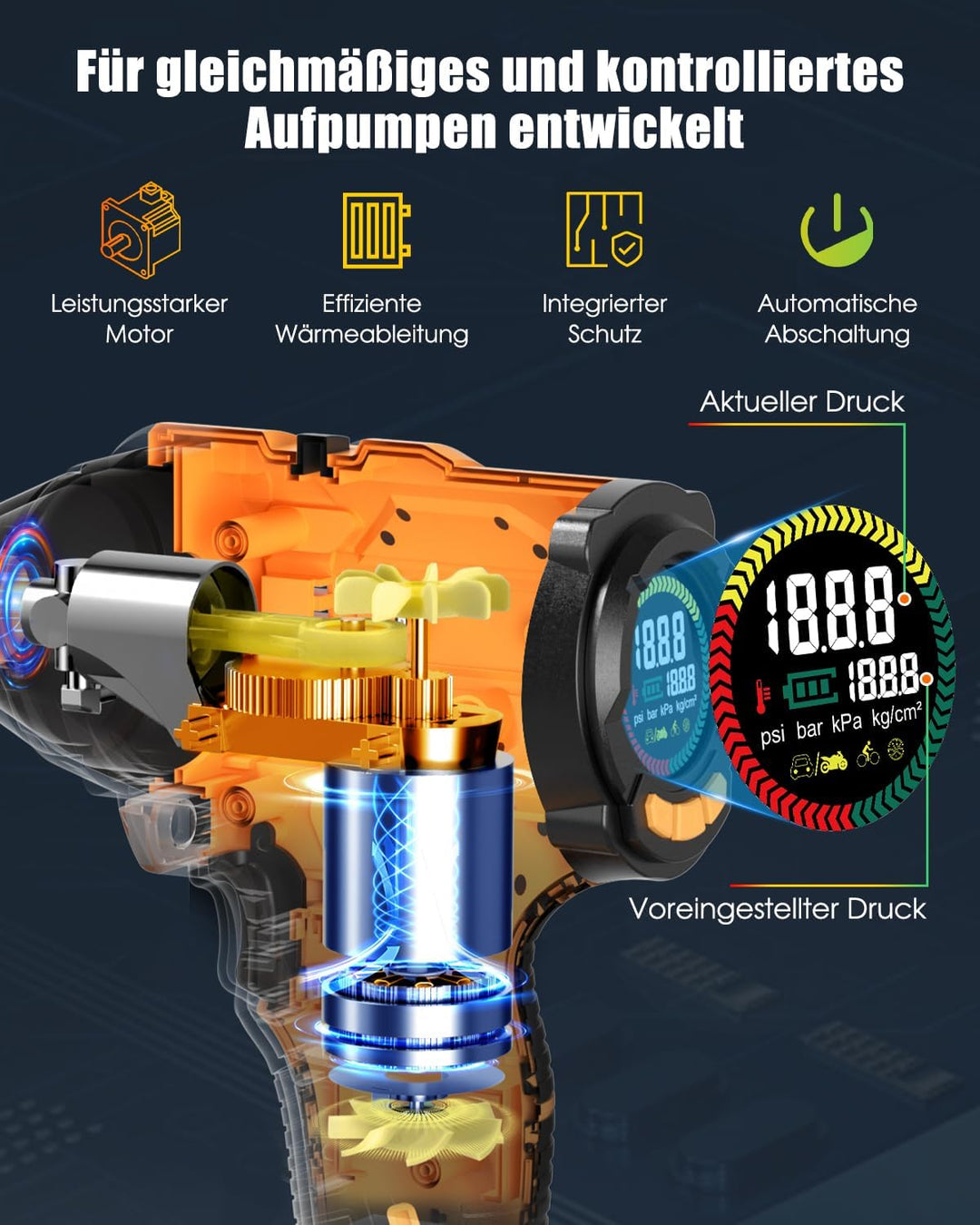 AUTDER Akku Kompressor, Luftkompressor, Tragbare Elektrische Luftpumpe mit 21V Akku und Auto-Netztei